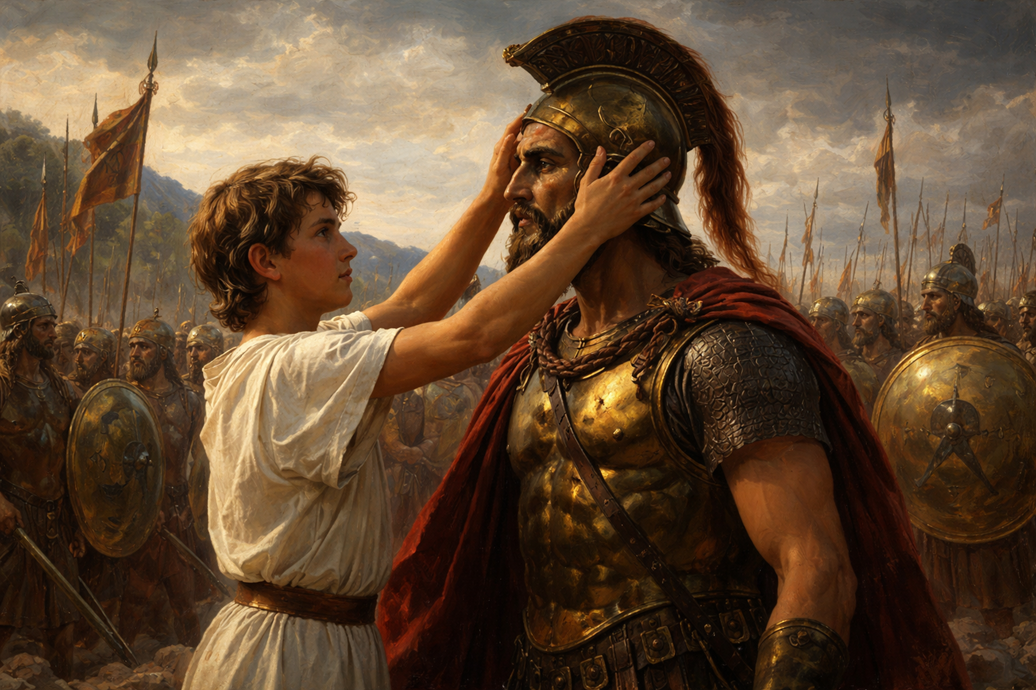 14 places helmet on head of helmet 680 BC d1