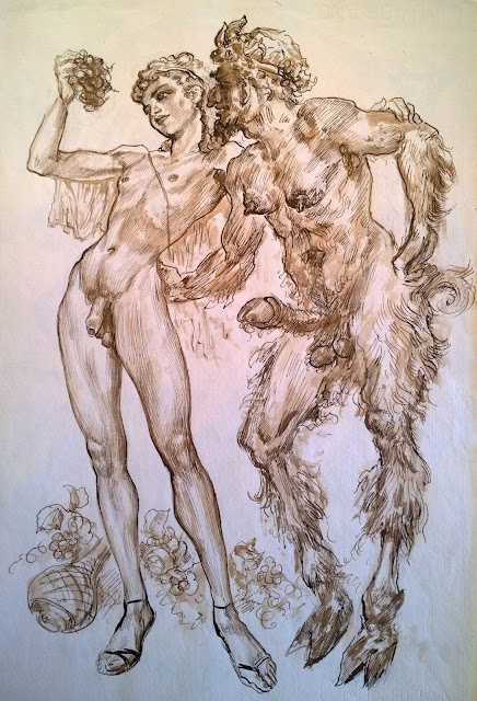 Hildebrand Ernst Georg.  Au plaisir des Dieux dessins germaniques 1940 1958. Pan Seducing Dionysos