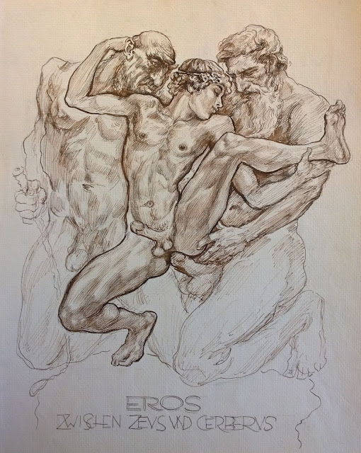 Hildebrand Ernst Georg.  Au plaisir des Dieux dessins germaniques 1940 1958. The Submission of Eros Eros between Zeus and Kerberos