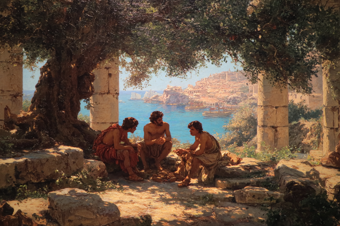 Knidos. Three young men talk d1