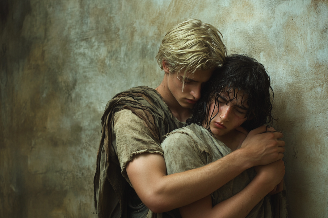 Encolpius holding weeping Giton d10