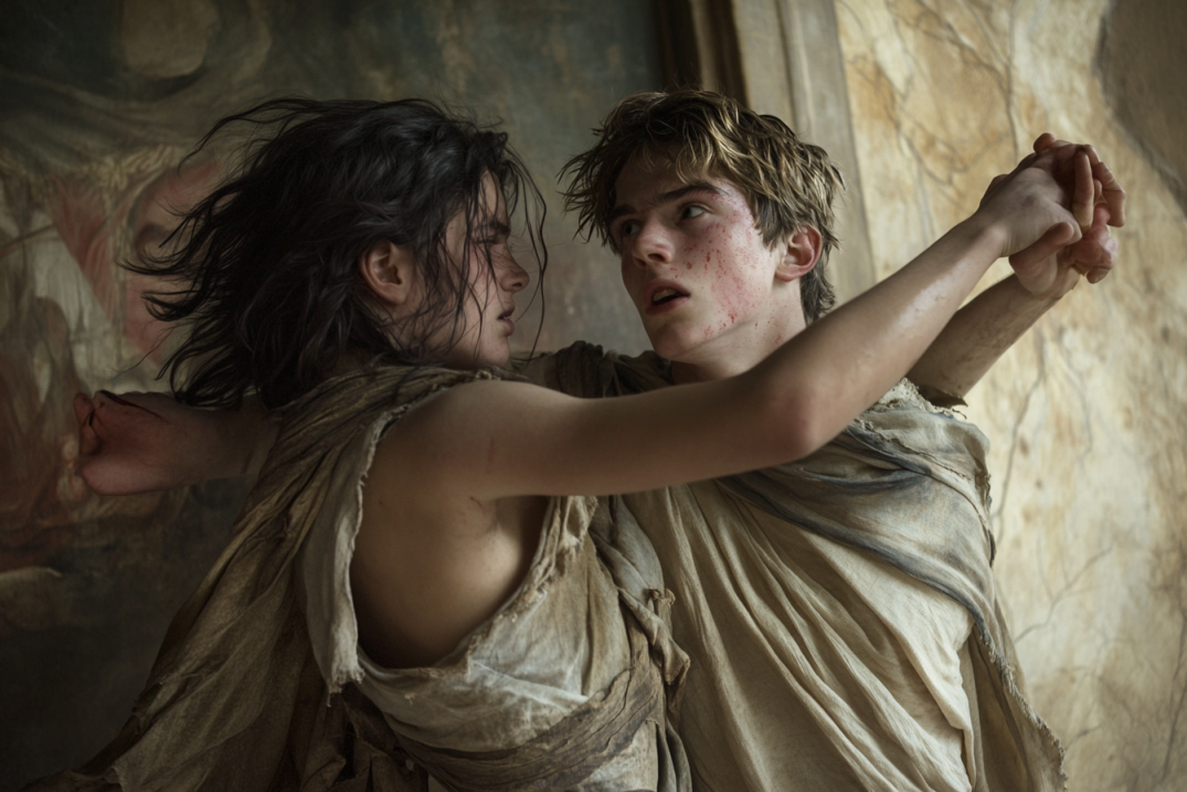 Giton berating Encolpius d2