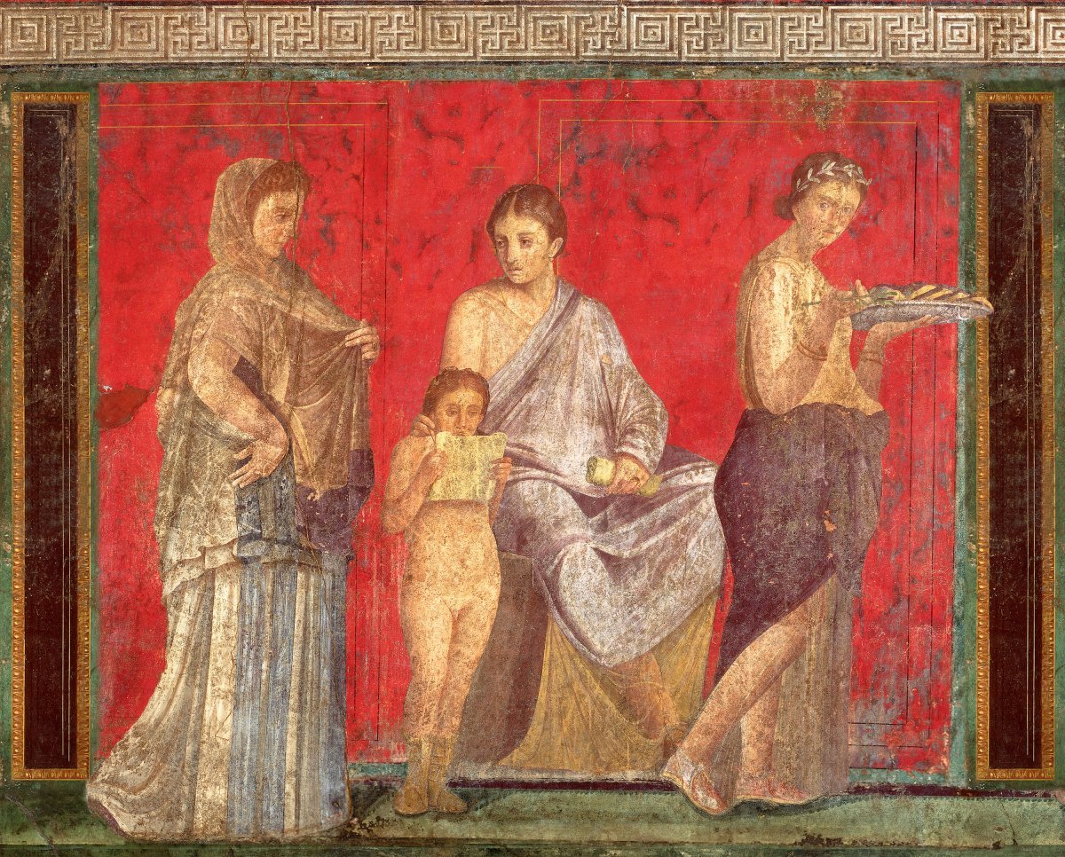 Pompeii. Villa of the Mysteries. The reading of the rituals of the bridal mysteries