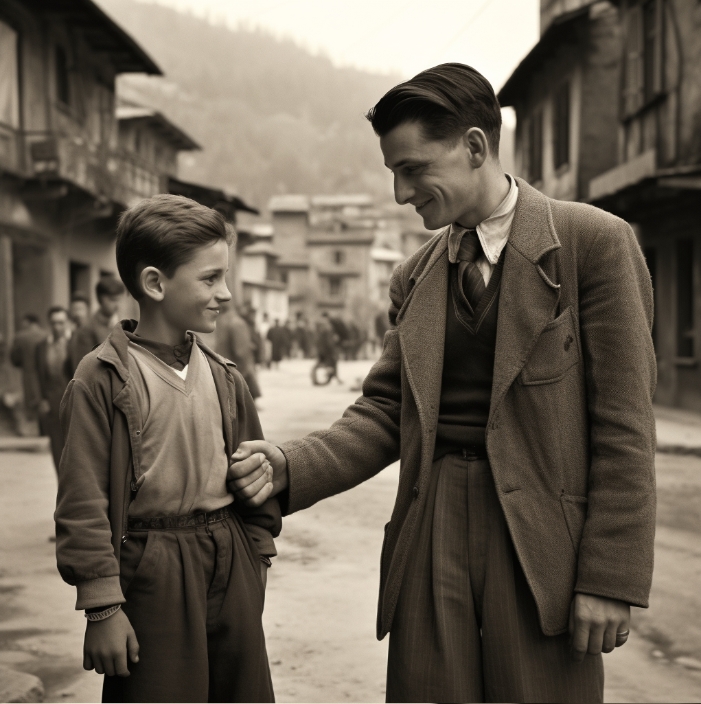 Albanian 23 holds hands with 12 in small town 1950 2 d