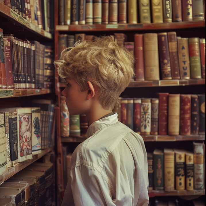 13 looking at bookshelf 1990 d